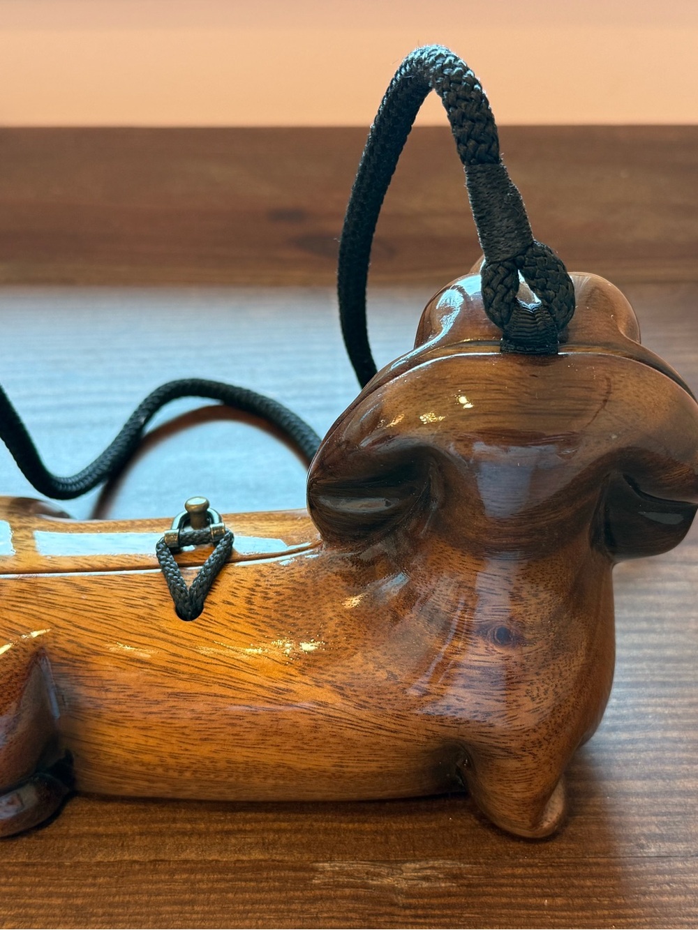 Wooden Dachshund Crossbody Bag in Brown - Picture 2 of 5